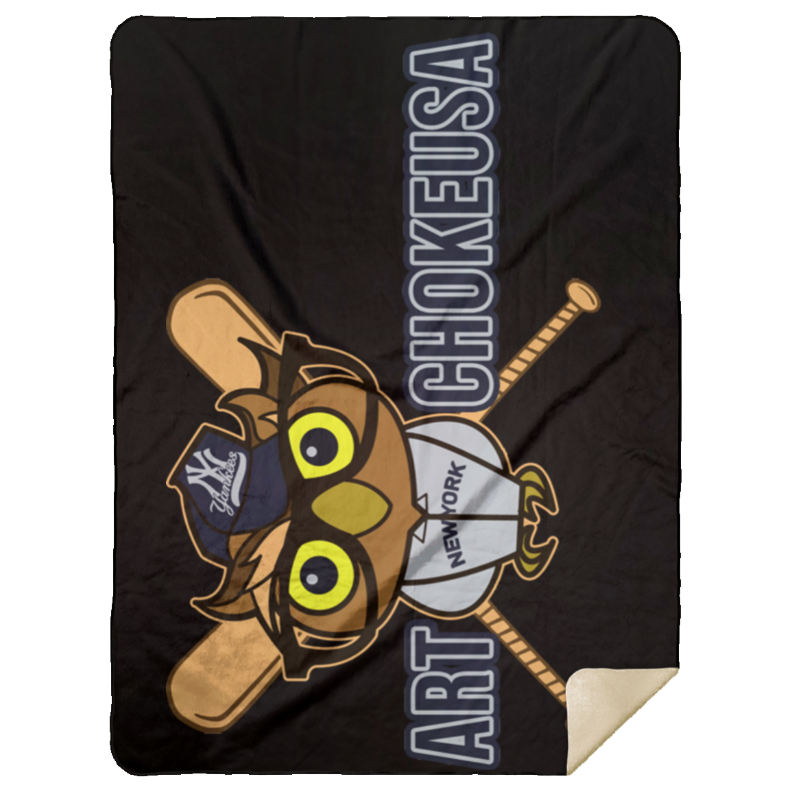 ArtichokeUSA Character and Font design. New York Owl. NY Yankees Fan Art. Let's Create Your Own Team Design Today. Premium Mink Sherpa Blanket 60x80