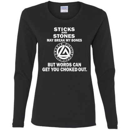 Artichoke Fight Gear Custom Design #19. Sticks and Stones. Ladies' 100% Pre-Shrunk Cotton Long Sleeve