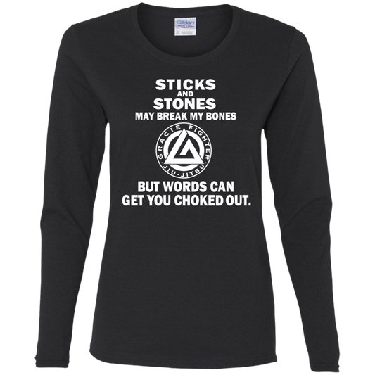Artichoke Fight Gear Custom Design #19. Sticks and Stones. Ladies' 100% Pre-Shrunk Cotton Long Sleeve