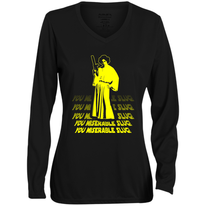 ArtichokeUSA Custom Design. You Miserable Slug. Carrie Fisher Tribute. Star Wars / Blues Brothers Fan Art. Ladies' Moisture-Wicking Long Sleeve V-Neck Tee