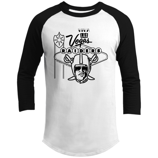 ArtichokeUSA Custom Design. Las Vegas Raiders. Las Vegas / Elvis Presley Parody Fan Art. Let's Create Your Own Team Design Today. 3/4 Raglan Sleeve Shirt