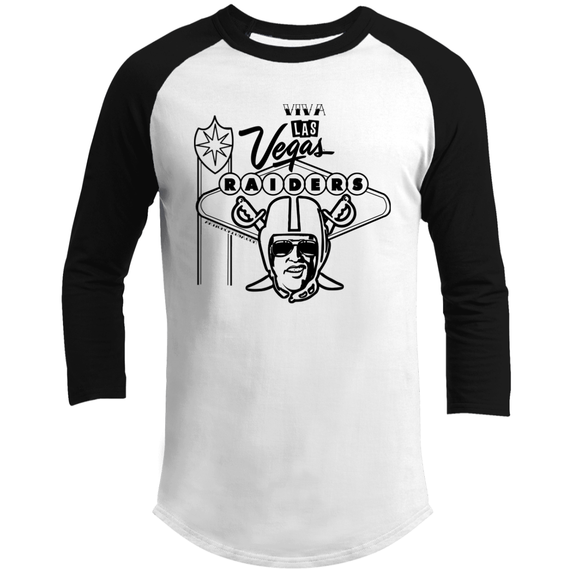 ArtichokeUSA Custom Design. Las Vegas Raiders. Las Vegas / Elvis Presley Parody Fan Art. Let's Create Your Own Team Design Today. 3/4 Raglan Sleeve Shirt