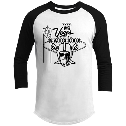 ArtichokeUSA Custom Design. Las Vegas Raiders. Las Vegas / Elvis Presley Parody Fan Art. Let's Create Your Own Team Design Today. 3/4 Raglan Sleeve Shirt