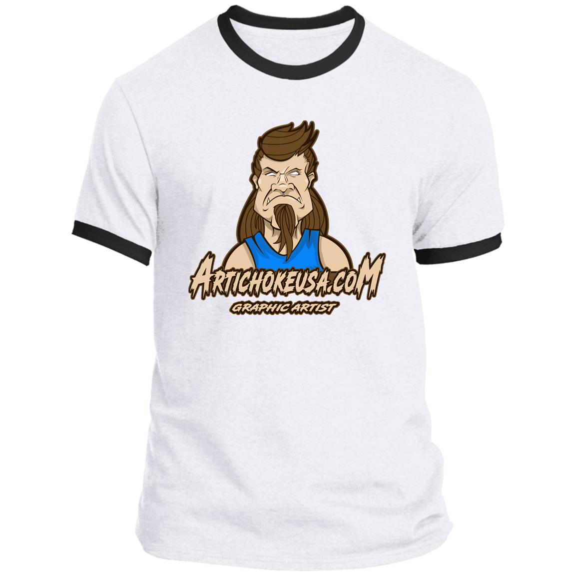 ArtichokeUSA Character and Font design. Let's Create Your Own Team Design Today. Mullet Mike. Ringer Tee