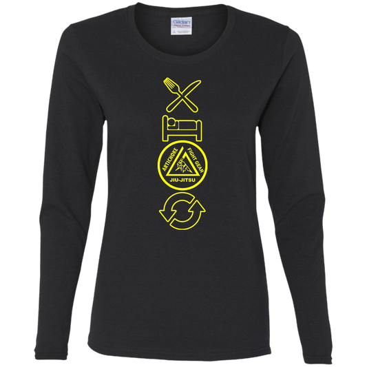 Artichoke Fight Gear Custom Design #9. EAT. SLEEP. JIU JITSU. REPEAT. Ladies' 100% Pre-Shrunk Cotton Long Sleeve