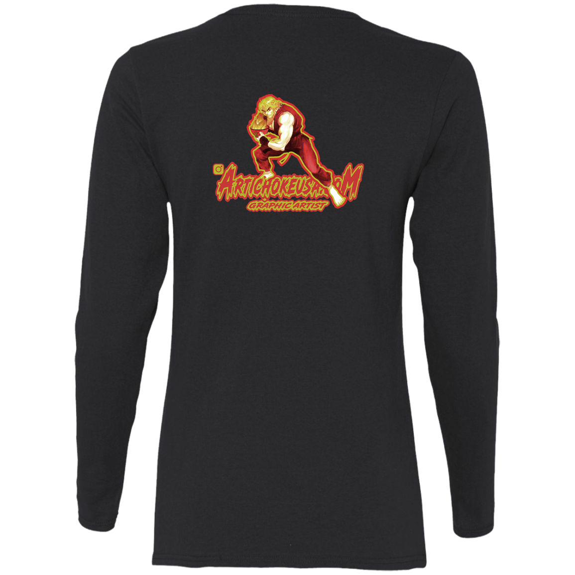 ArtichokeUSA Custom Design. Pho Ken Artichoke. Street Fighter Parody. Gaming. Ladies' Cotton LS T-Shirt