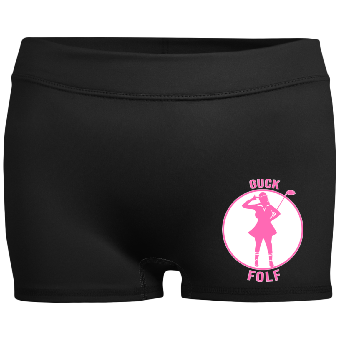 OPG Custom Design #19. GUCK FOLF. Female Edition. Ladies' Fitted Moisture-Wicking 2.5 inch Inseam Shorts