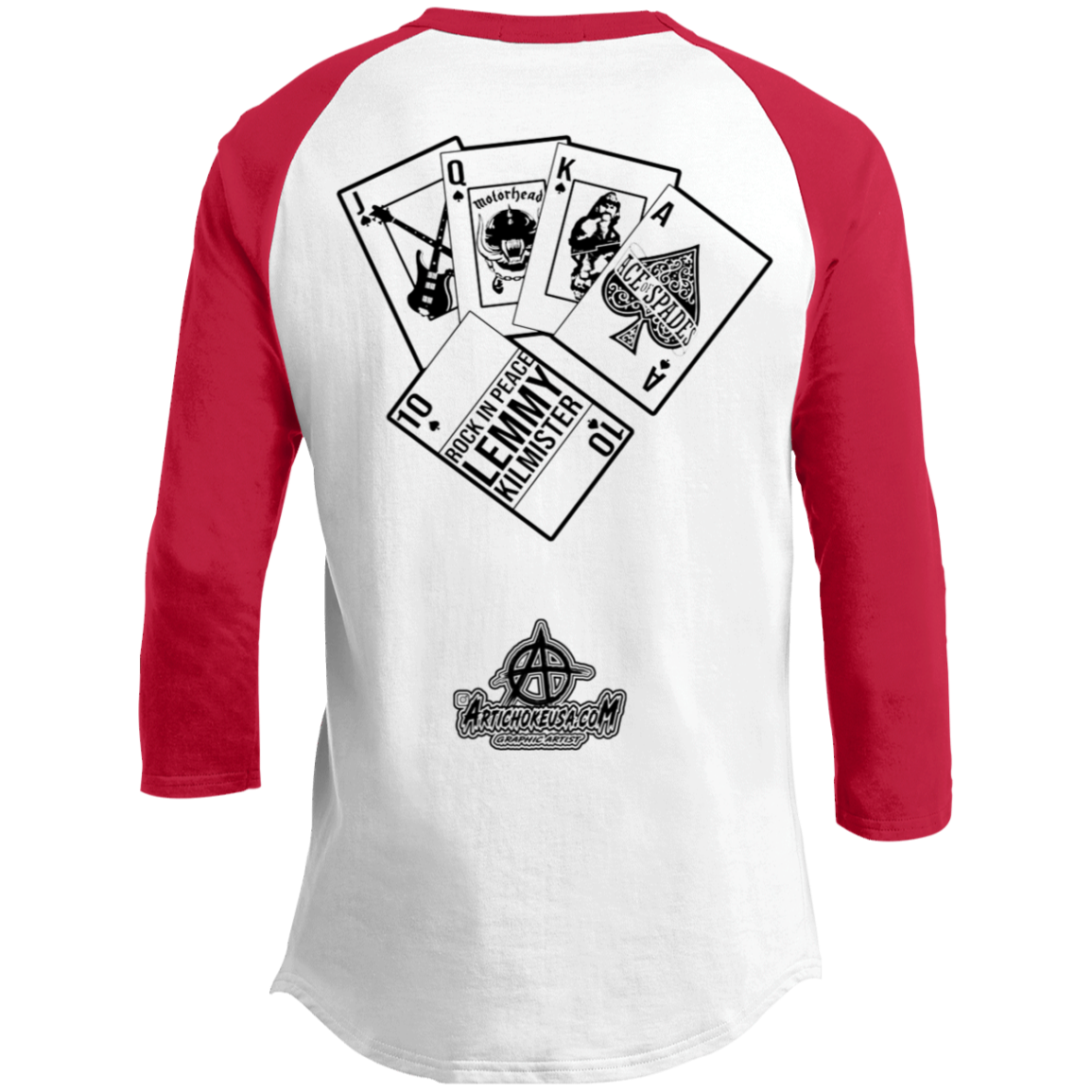 ArtichokeUSA Custom Design. Lemmy Kilmister "Ace of Spades" Tribute Fan Art Version 2 of 2. 3/4 Raglan Sleeve Shirt