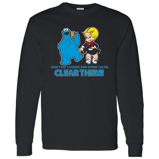 ArtichokeUSA Custom Design. Don't Eat Cookies And Spend Cache! Delete Them! Cookie Monster and Richie Rich Fan Art/Parody. 100 % Cotton LS T-Shirt