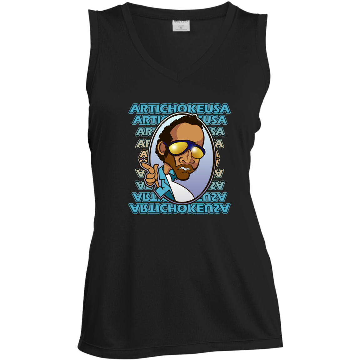 ArtichokeUSA Character and Font design. Let's Create Your Own Team Design Today. My first client Charles. Ladies' Sleeveless V-Neck