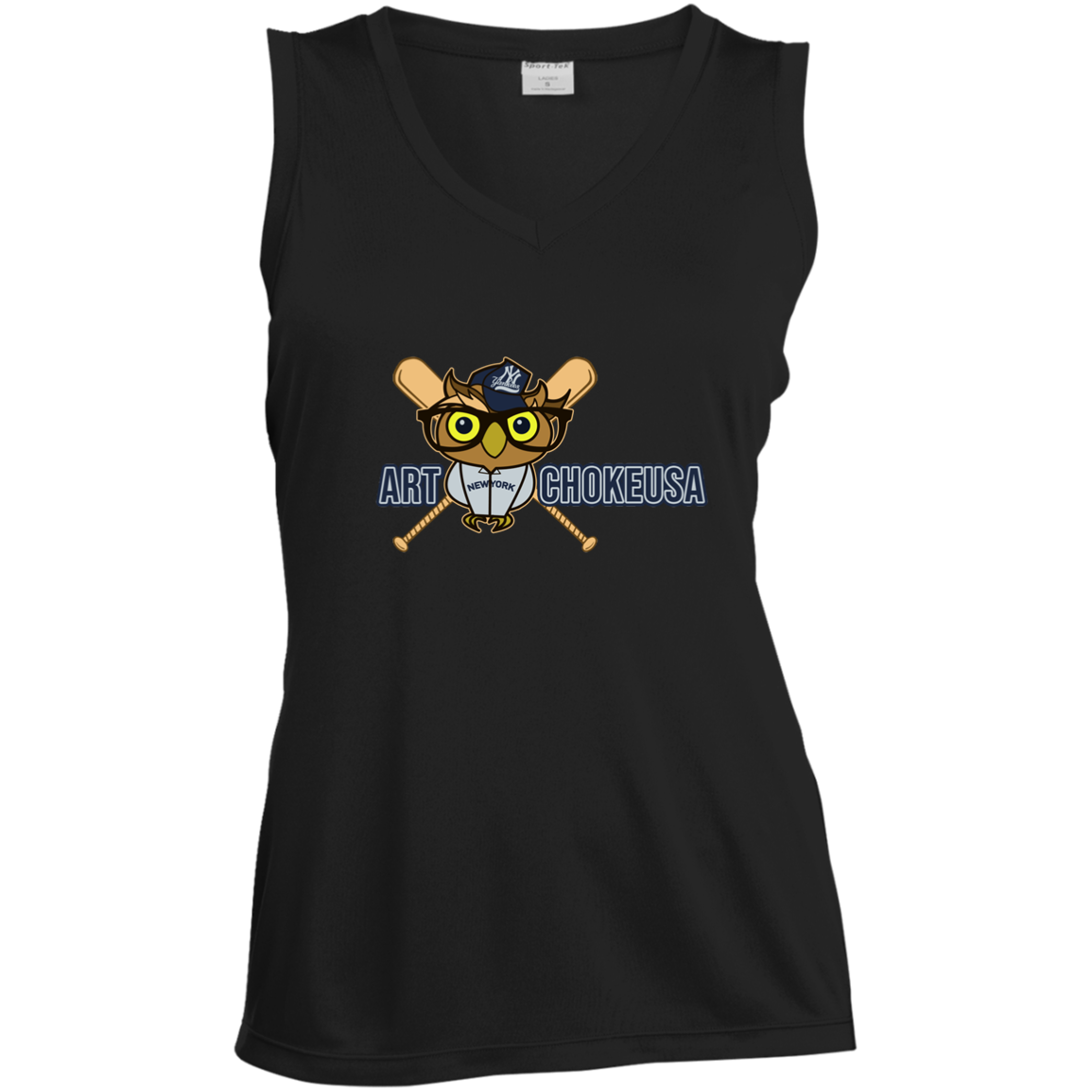 ArtichokeUSA Character and Font design. New York Owl. NY Yankees Fan Art. Let's Create Your Own Team Design Today. Ladies' Sleeveless V-Neck