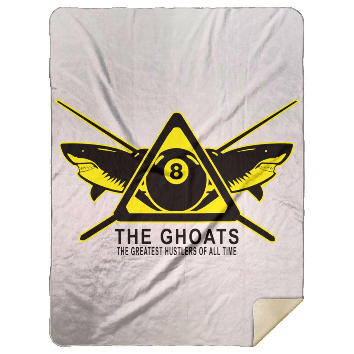 The GHOATS custom design #31. Shark Sighted. Male Pool Shark. Shoot At Your Own Risk. Pool / Billiards. Premium Mink Sherpa Blanket 60x80