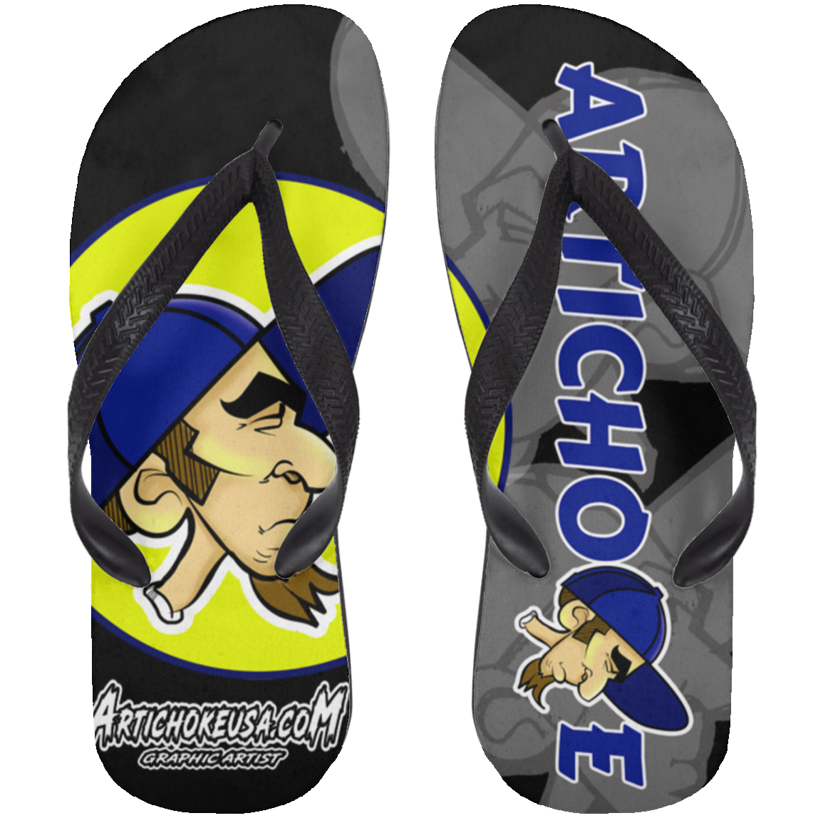 ZZ#20 ArtichokeUSA Characters and Fonts. "Clem" Let’s Create Your Own Design Today. Adult Flip Flops