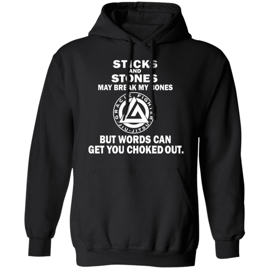 Artichoke Fight Gear Custom Design #16. Sticks And Stones May Break My Bones But Words Can Get You Choked Out. Gracie Fighter. BJJ. Basic Hoodie