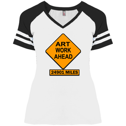 ArtichokeUSA Custom Design. Art Work Ahead. 24,901 Miles (Miles Around the Earth). Ladies' Game V-Neck T-Shirt
