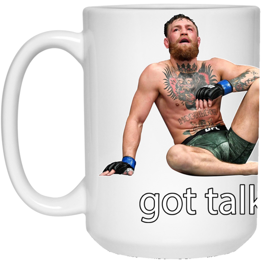 Artichoke Fight Gear Custom Design #12. Got Talk? MMA.  15 oz. White Mug