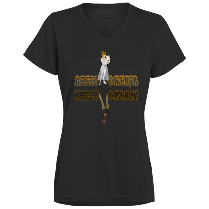 ArtichokeUSA Custom Design. Façade: (Noun) A false appearance that makes someone or something seem more pleasant or better than they really are.  Ladies’ Moisture-Wicking V-Neck Tee