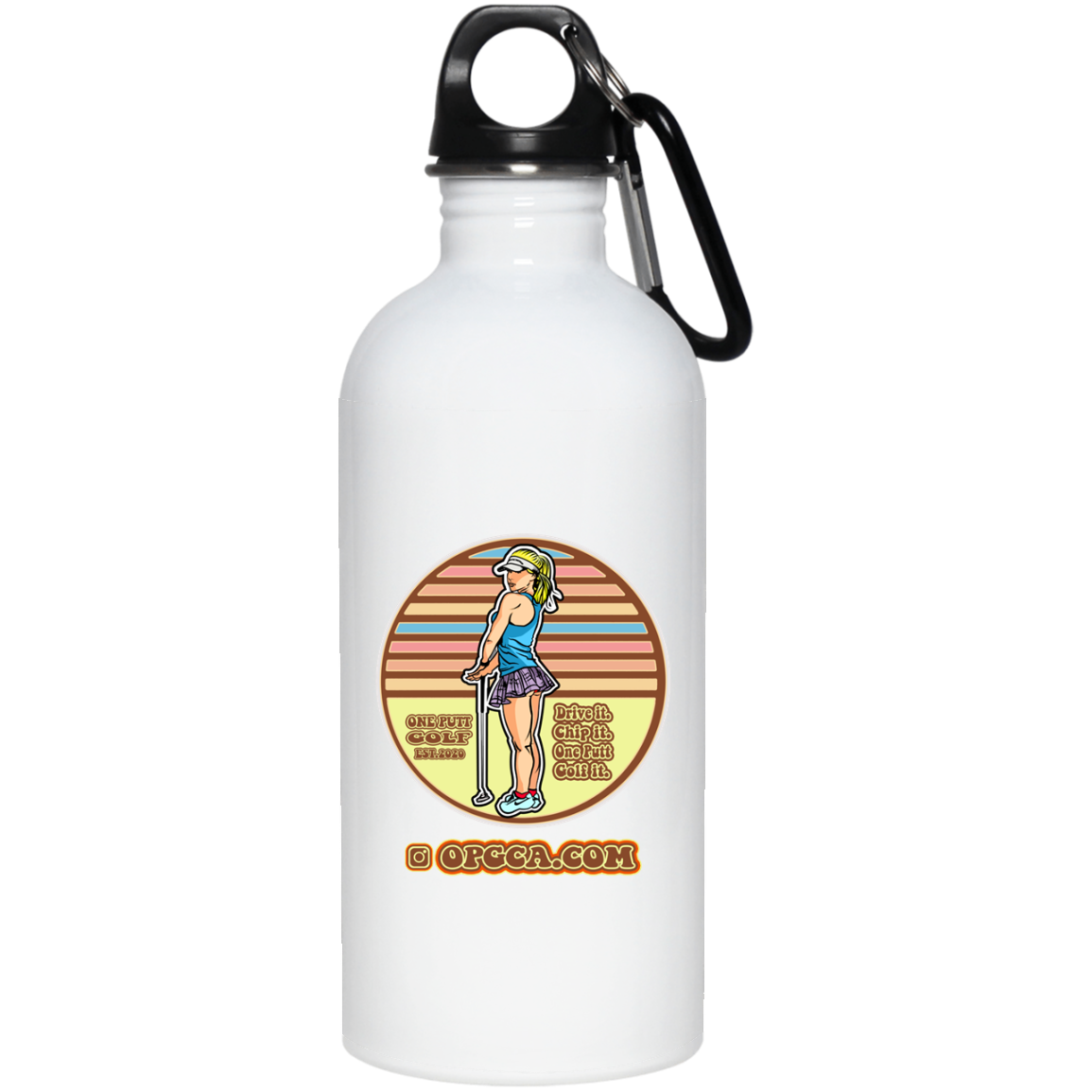 OPG Custom Design #28. Drive it. Chip it. One Putt golf it. 20 oz. Stainless Steel Water Bottle