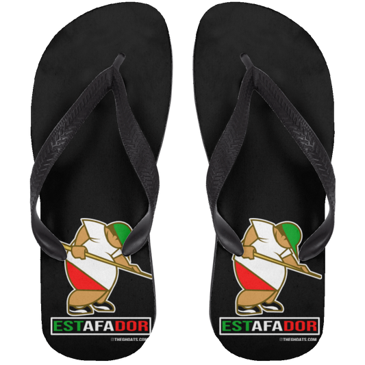 The GHOATS Custom Design. #30 Estafador. (Spanish translation for Male Hustler). Adult Flip Flops