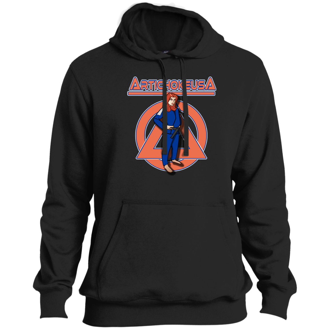 ArtichokeUSA Character and Font design. Let's Create Your Own Team Design Today. Amber. Tall Pullover Hoodie