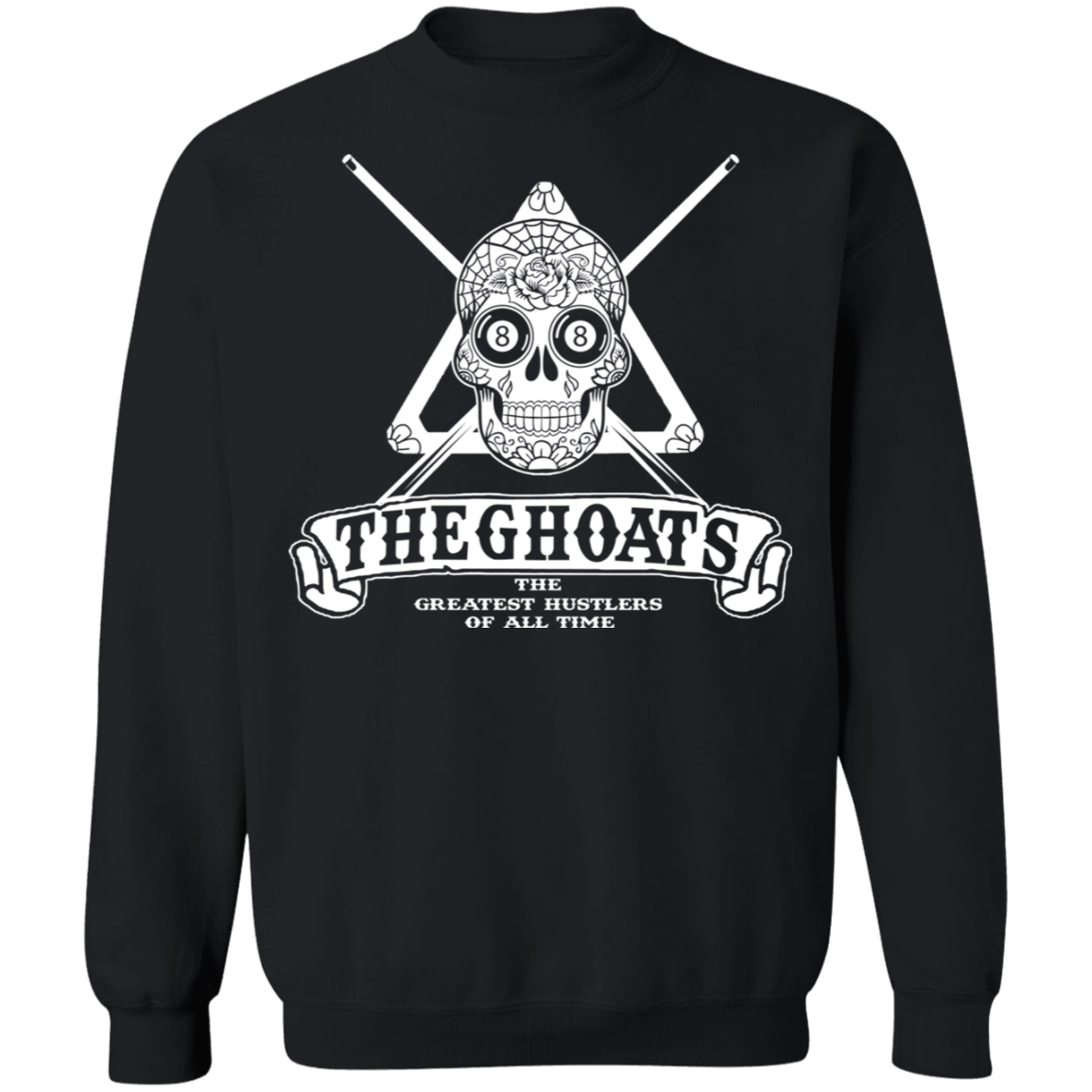 The GHOATS Custom Design #37. Sugar Skull Pool Theme. Crewneck Pullover Sweatshirt