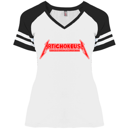 ArtichokeUSA Custom Design. Metallica Style Logo. Let's Make One For Your Project. Ladies' Game V-Neck T-Shirt