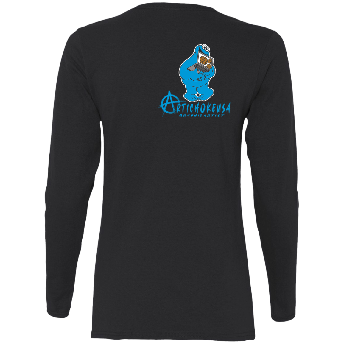 ArtichokeUSA Custom Design #55. DelEATing Cookes. IT humor. Cookie Monster Parody. Ladies' 100% Cotton Long Sleeve T-Shirt