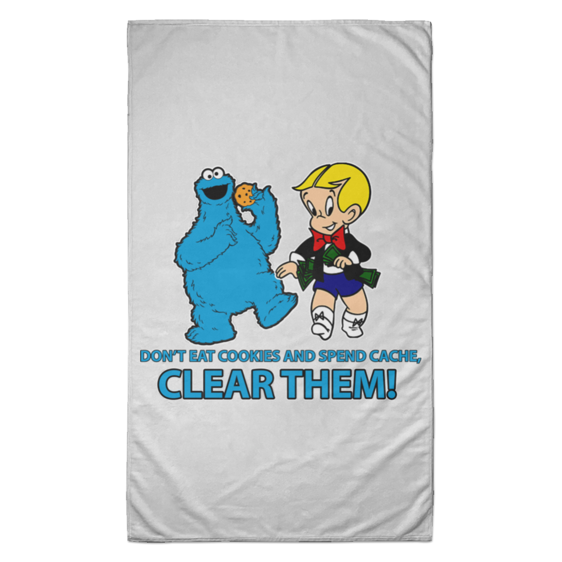 ArtichokeUSA Custom Design. Don't Eat Cookies And Spend Cache! Delete Them! Cookie Monster and Richie Rich Fan Art/Parody. Towel - 35x60