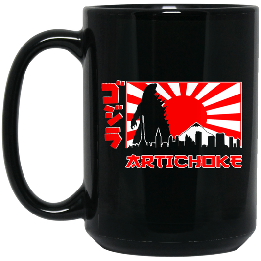 ArtichokeUSA Custom Design.  Fan Art Godzilla/Mecha Godzilla. 15 oz. Black Mug