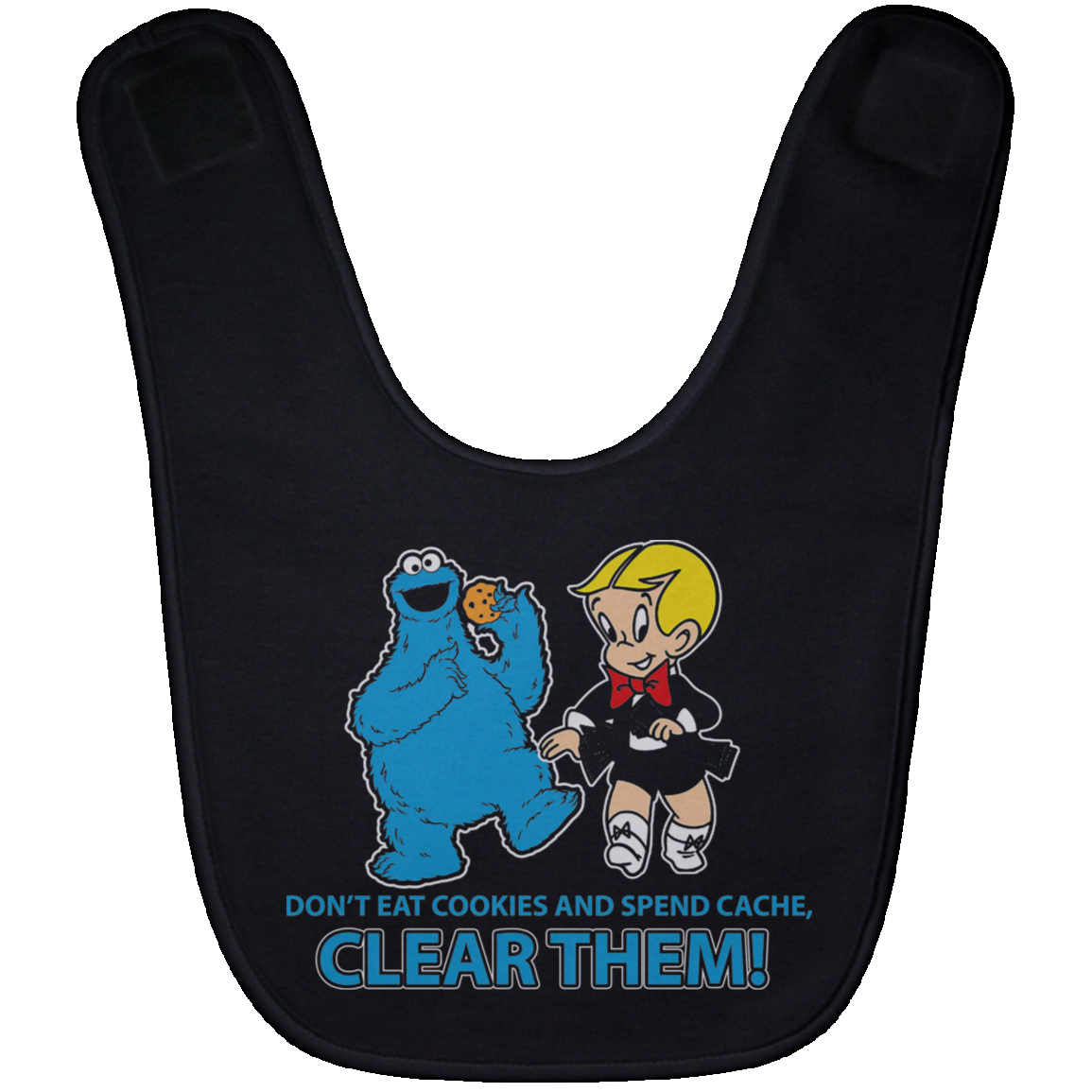 ArtichokeUSA Custom Design. Don't Eat Cookies And Spend Cache! Delete Them! Cookie Monster and Richie Rich Fan Art/Parody. Baby Bib