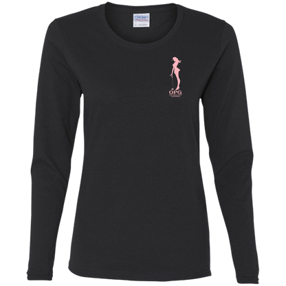 OPG Custom Design #10. Lady on Front / Flag Pole Dancer On Back. Ladies' Cotton LS T-Shirt
