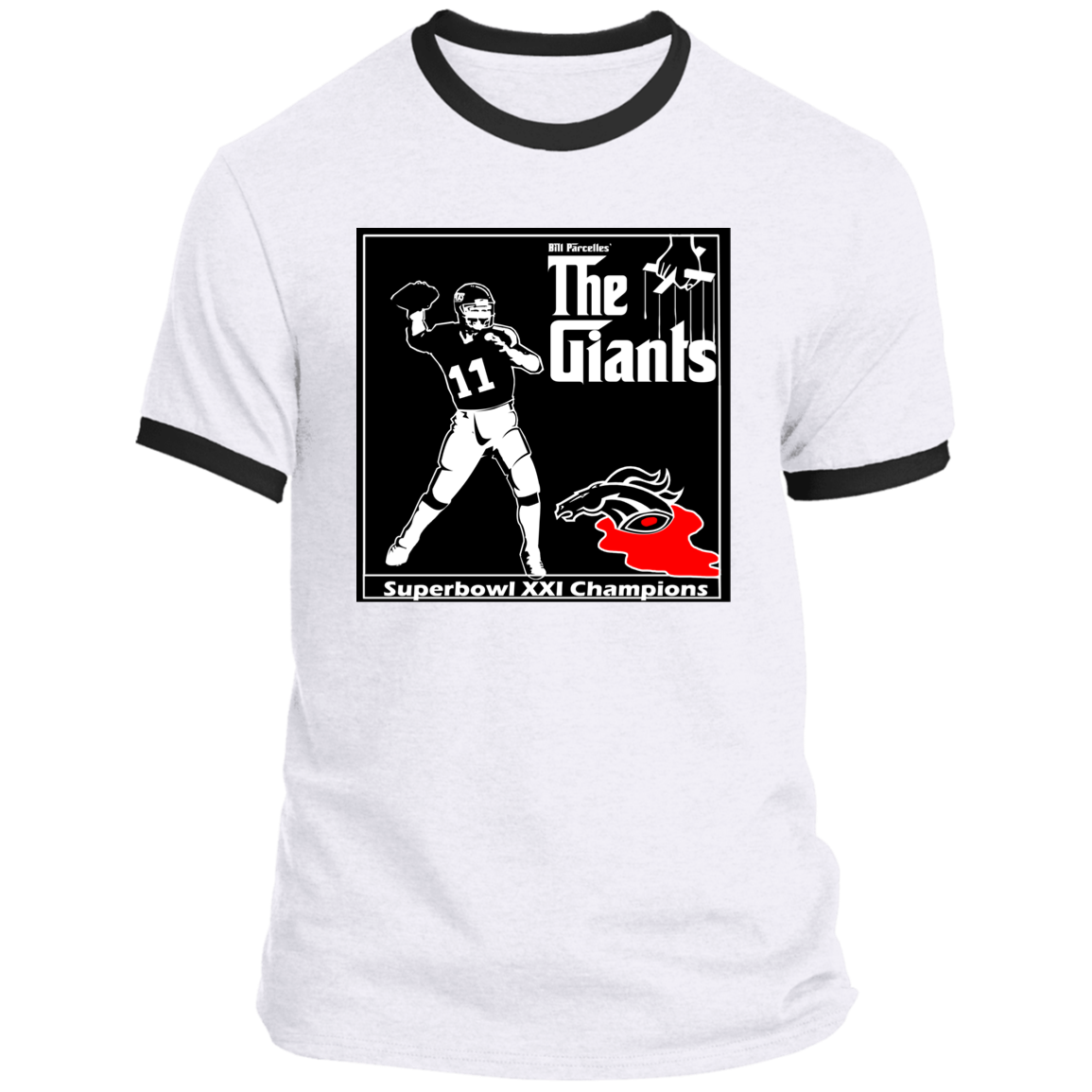 ArtichokeUSA Custom Design. Godfather Simms. NY Giants Superbowl XXI Champions. Ringer Tee