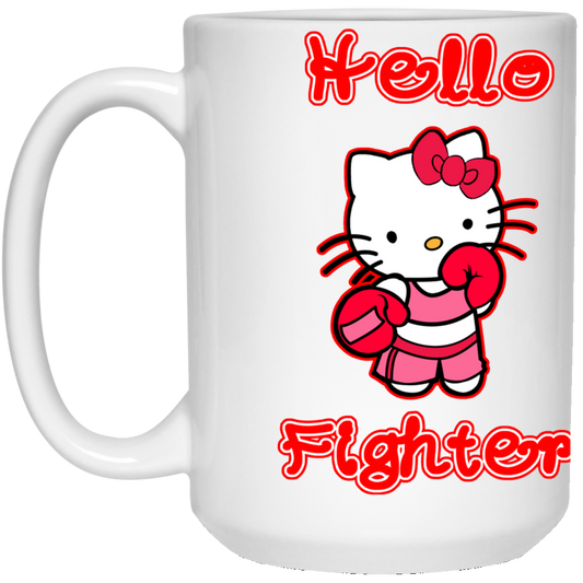 Artichoke Fight Gear Custom Design #13. Hello Fightter. Hello Kitty Parody. MMA.  15 oz. White Mug