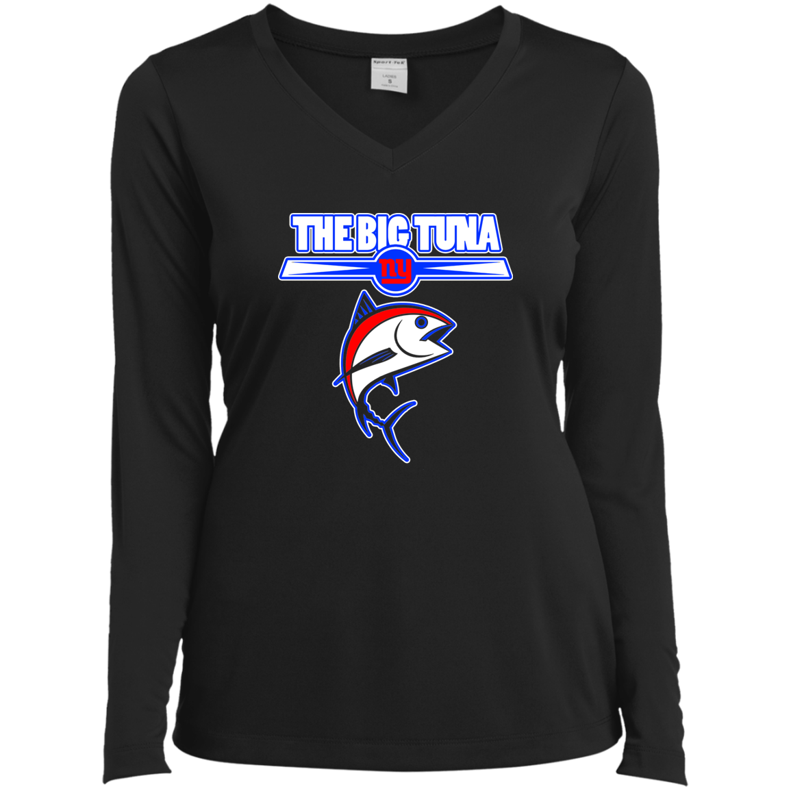 ArtichokeUSA Custom Design. The Big Tuna. Bill Parcell Tribute. NY Giants Fan Art. Ladies’ Long Sleeve Performance V-Neck Tee