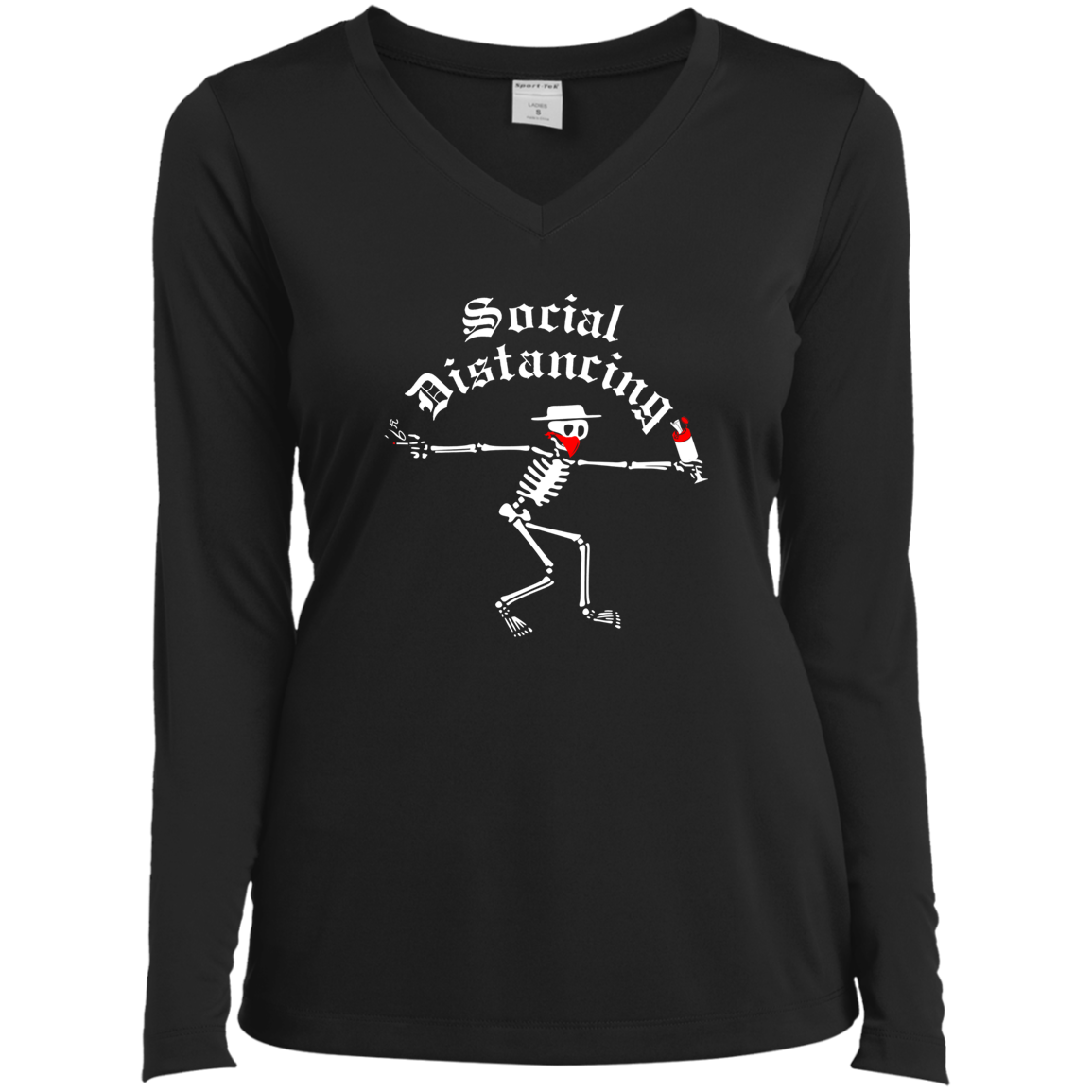 ArtichokeUSA Custom Design. Social Distancing. Social Distortion Parody. Ladies’ Long Sleeve Performance V-Neck Tee