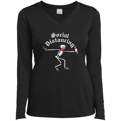 ArtichokeUSA Custom Design. Social Distancing. Social Distortion Parody. Ladies’ Long Sleeve Performance V-Neck Tee