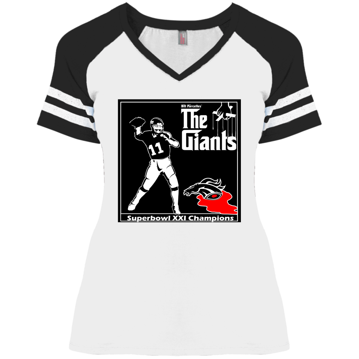 ArtichokeUSA Custom Design. Godfather Simms. NY Giants Superbowl XXI Champions. Ladies' Game V-Neck T-Shirt