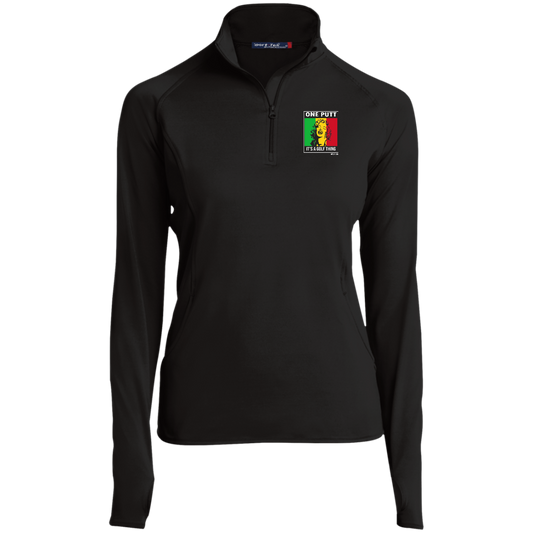 OPG Custom Design #22. One Putt / One Love Parody with Fan Art. Female Edition. Ladies' 1/2 Zip Performance Pullover
