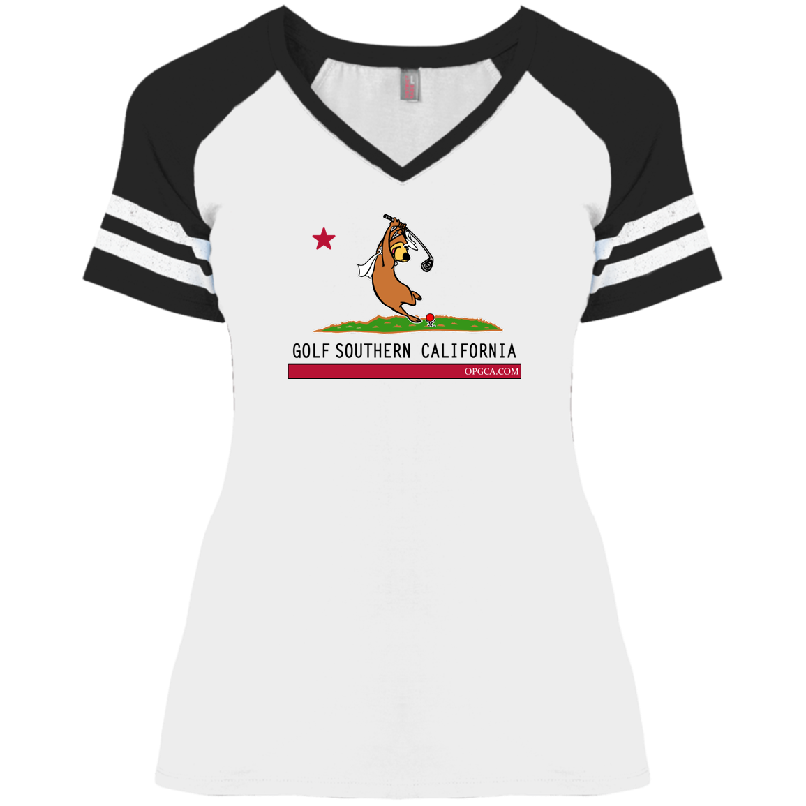 OPG Custom Design #15. Golf Southern California with Yogi Bear Fan Art. Ladies' Game V-Neck T-Shirt