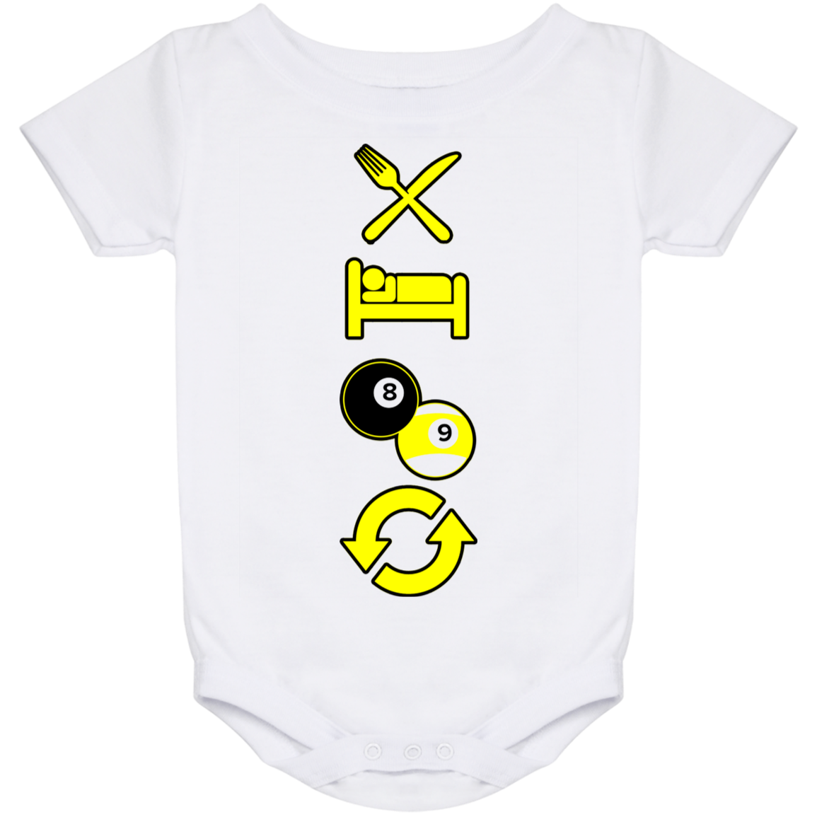 The GHOATS custom design #8. Eat. Sleep. Pool. Repeat. Pool / Billiards. Baby Onesie 24 Month