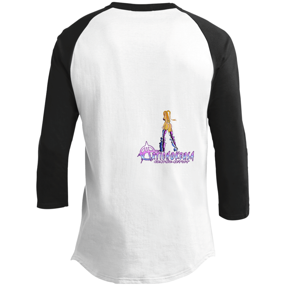 ArtichokeUSA Character and Font design. Let's Create Your Own Team Design Today. Dama de Croma. Men's 3/4 Raglan Sleeve Shirt