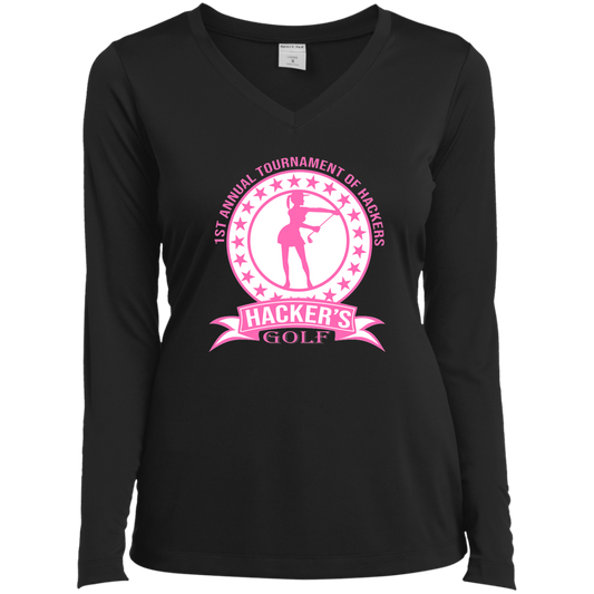ZZZ#20 OPG Custom Design. 1st Annual Hackers Golf Tournament. Ladies Edition. Ladies’ Long Sleeve Performance V-Neck Tee