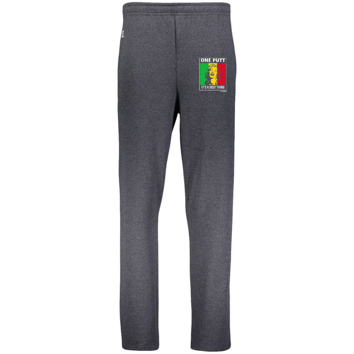 OPG Custom Design #22. One Putt / One Love Parody with Fan Art. Female Edition. Dri-Power Open Bottom Pocket Sweatpants