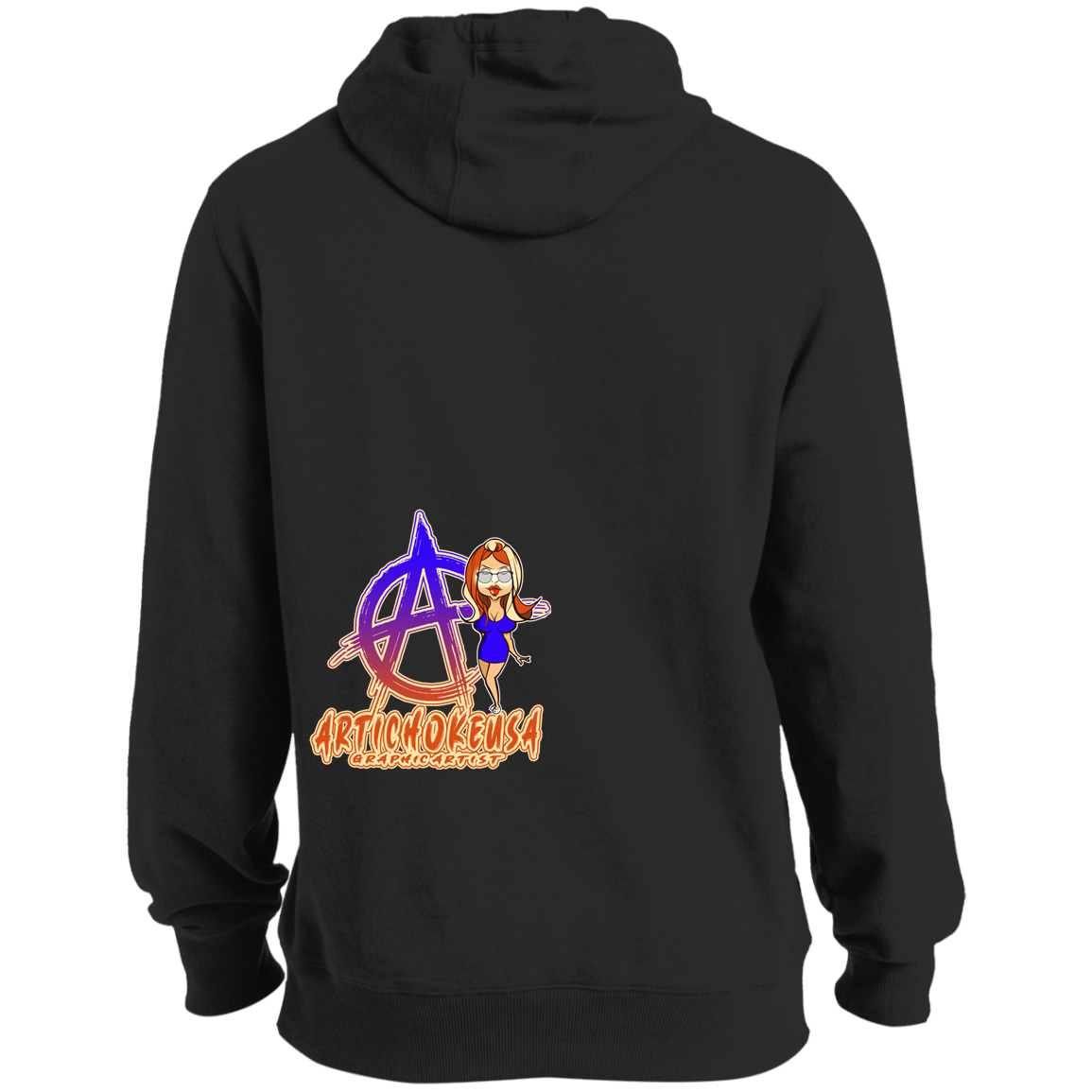 ArtichokeUSA Character and Font Design. Let’s Create Your Own Design Today. Blue Girl. Tall Pullover Hoodie