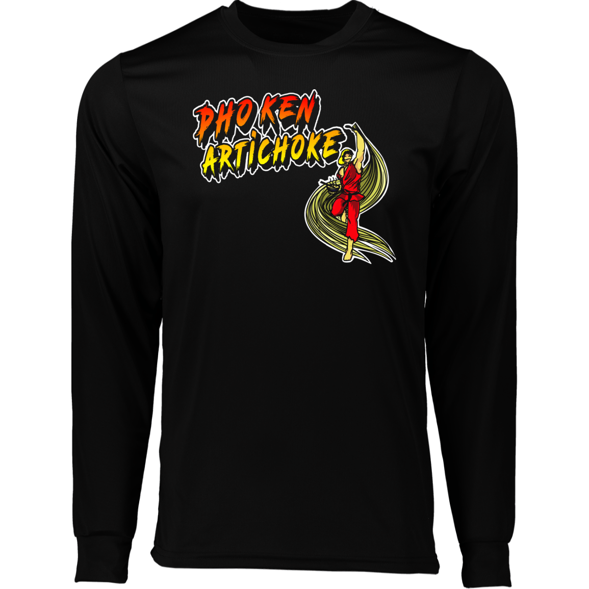 ArtichokeUSA Custom Design. Pho Ken Artichoke. Street Fighter Parody. Gaming. Long Sleeve Moisture-Wicking Tee