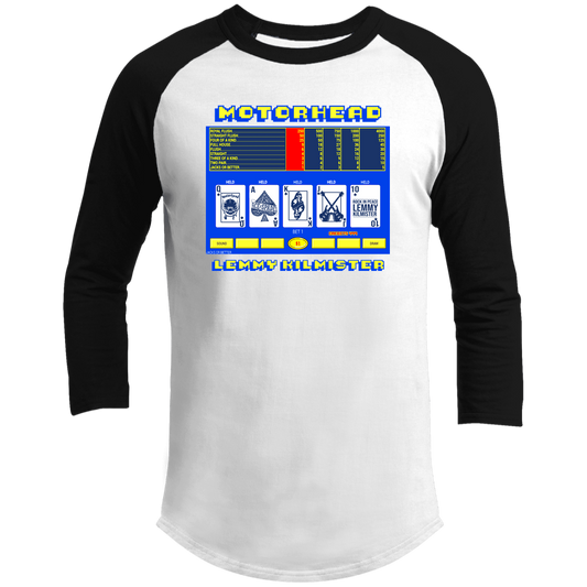 ArtichokeUSA Custom Design. Motorhead's Lemmy Kilmister's Favorite Video Poker Machine. Rock in Peace! 3/4 Raglan Sleeve Shirt