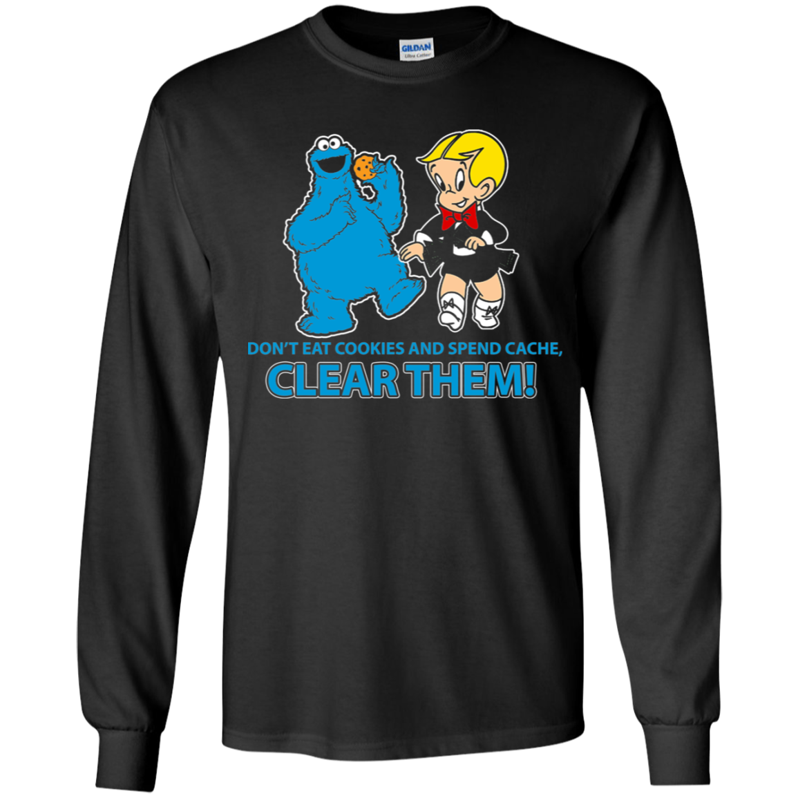ArtichokeUSA Custom Design. Don't Eat Cookies And Spend Cache! Delete Them! Cookie Monster and Richie Rich Fan Art/Parody. Youth LS T-Shirt