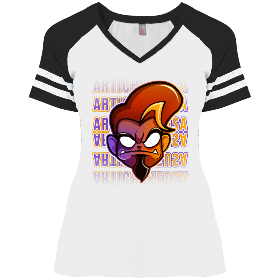 ArtichokeUSA Character and Font design. Let's Create Your Own Team Design Today. Arthur. Ladies' Game V-Neck T-Shirt