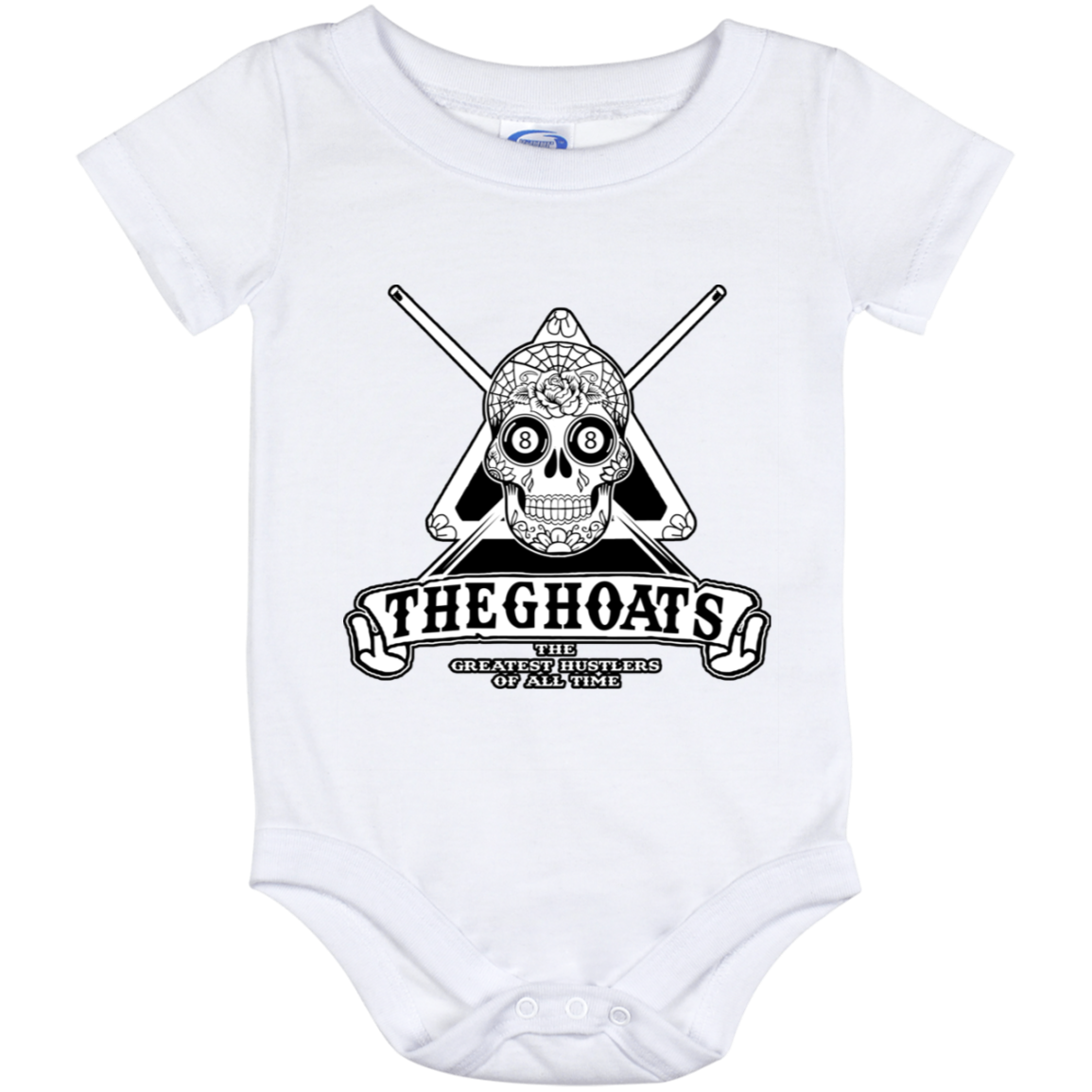 The GHOATS Custom Design #37. Sugar Skull Pool Theme. Baby Onesie 12 Month