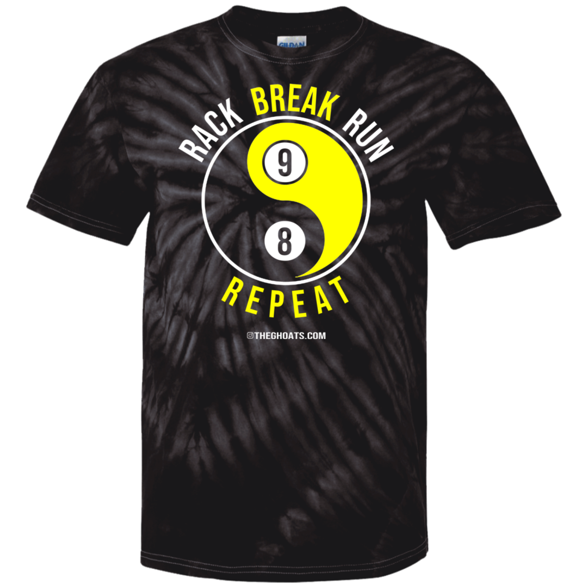 The GHOATS Custom Design #7. Rack Break Run Repeat. Ying Yang. 100% Cotton Tie Dye T-Shirt